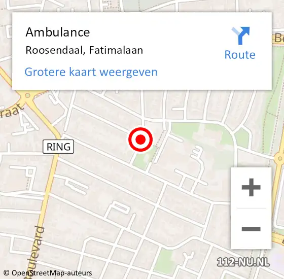 Locatie op kaart van de 112 melding: Ambulance Roosendaal, Fatimalaan op 23 mei 2018 12:22