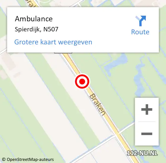 Locatie op kaart van de 112 melding: Ambulance Spierdijk, N507 op 23 mei 2018 14:47