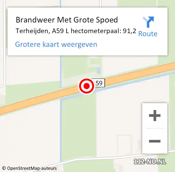 Locatie op kaart van de 112 melding: Brandweer Met Grote Spoed Naar Terheijden, A59 R hectometerpaal: 92,0 op 23 mei 2018 16:49
