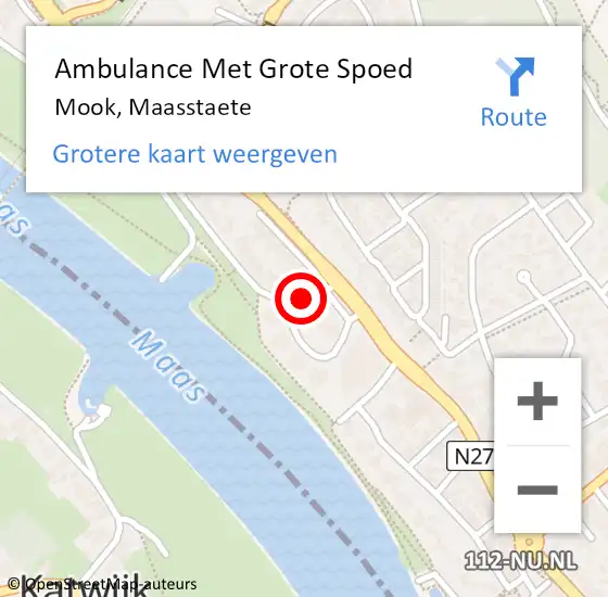 Locatie op kaart van de 112 melding: Ambulance Met Grote Spoed Naar Mook, Maasstaete op 23 mei 2018 17:08