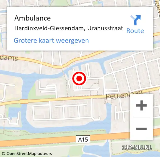 Locatie op kaart van de 112 melding: Ambulance Hardinxveld-Giessendam, Uranusstraat op 23 mei 2018 17:57