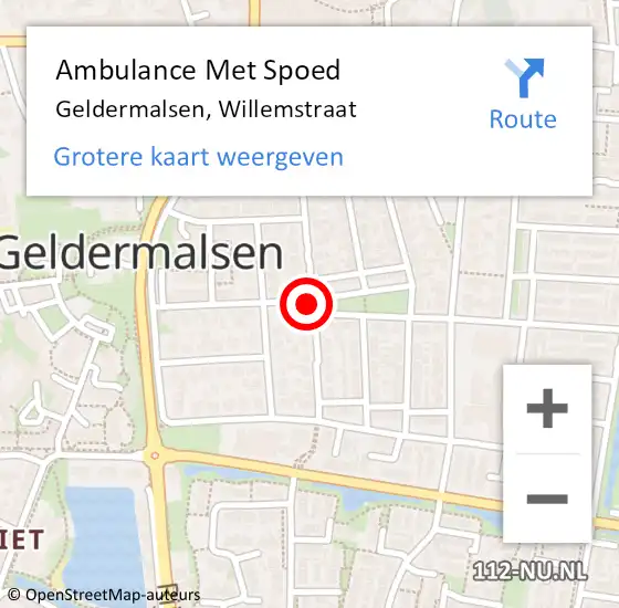 Locatie op kaart van de 112 melding: Ambulance Met Spoed Naar Geldermalsen, Willemstraat op 23 mei 2018 23:04