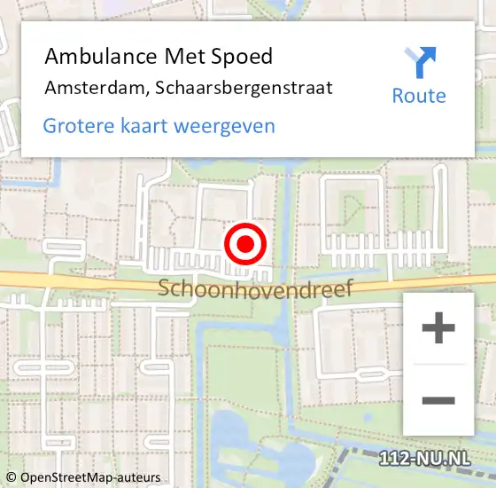Locatie op kaart van de 112 melding: Ambulance Met Spoed Naar Amsterdam, Schaarsbergenstraat op 24 mei 2018 05:40