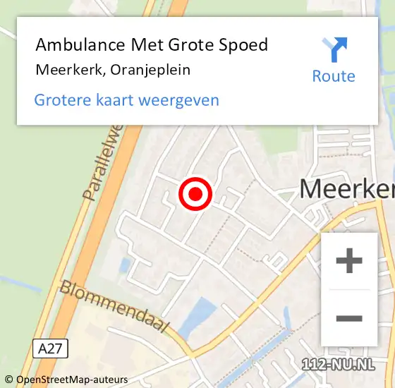 Locatie op kaart van de 112 melding: Ambulance Met Grote Spoed Naar Meerkerk, Oranjeplein op 24 mei 2018 07:34