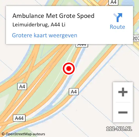 Locatie op kaart van de 112 melding: Ambulance Met Grote Spoed Naar Leimuiderbrug, A44 Li op 24 mei 2018 08:07