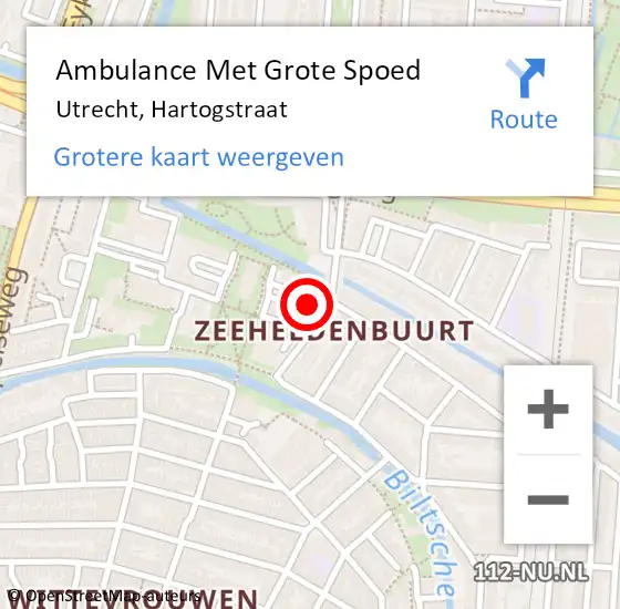 Locatie op kaart van de 112 melding: Ambulance Met Grote Spoed Naar Utrecht, Hartogstraat op 24 mei 2018 08:10