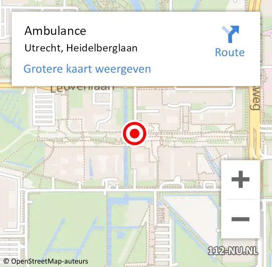 Locatie op kaart van de 112 melding: Ambulance Utrecht, Heidelberglaan op 24 mei 2018 11:19