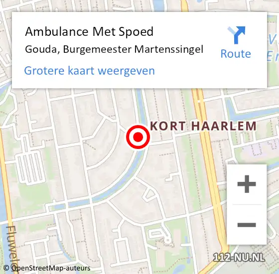 Locatie op kaart van de 112 melding: Ambulance Met Spoed Naar Gouda, Burgemeester Martenssingel op 24 mei 2018 13:49