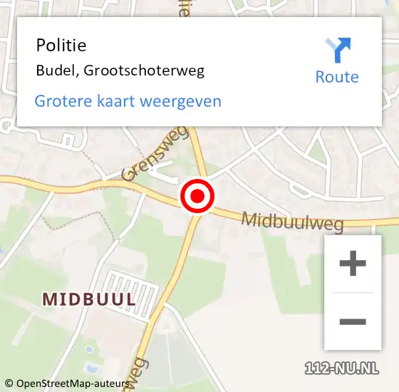 Locatie op kaart van de 112 melding: Politie Budel, Grootschoterweg op 24 mei 2018 14:45