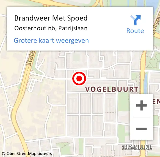 Locatie op kaart van de 112 melding: Brandweer Met Spoed Naar Oosterhout nb, Patrijslaan op 24 mei 2018 14:56