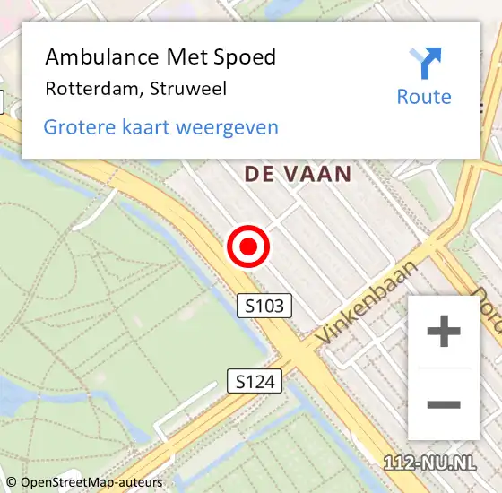 Locatie op kaart van de 112 melding: Ambulance Met Spoed Naar Rotterdam, Struweel op 24 mei 2018 17:33
