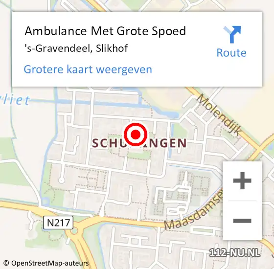 Locatie op kaart van de 112 melding: Ambulance Met Grote Spoed Naar 's-Gravendeel, Slikhof op 24 mei 2018 17:44