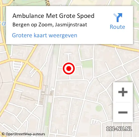 Locatie op kaart van de 112 melding: Ambulance Met Grote Spoed Naar Bergen op Zoom, Jasmijnstraat op 24 mei 2018 18:35