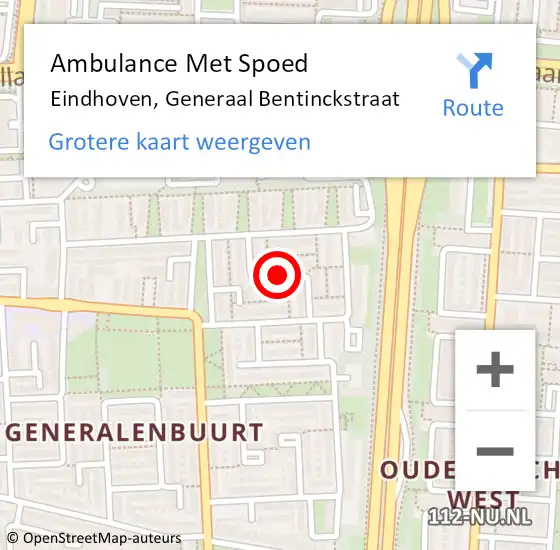 Locatie op kaart van de 112 melding: Ambulance Met Spoed Naar Eindhoven, Generaal Bentinckstraat op 24 mei 2018 23:34