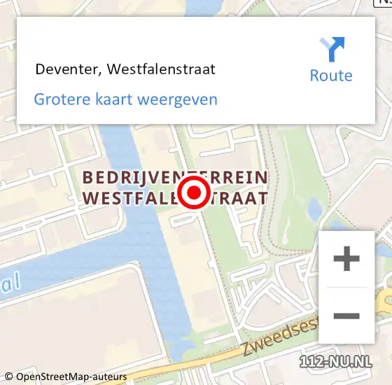 Locatie op kaart van de 112 melding:  Deventer, Westfalenstraat op 24 mei 2018 23:52