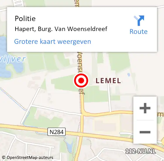 Locatie op kaart van de 112 melding: Politie Hapert, Burg. Van Woenseldreef op 25 mei 2018 07:39