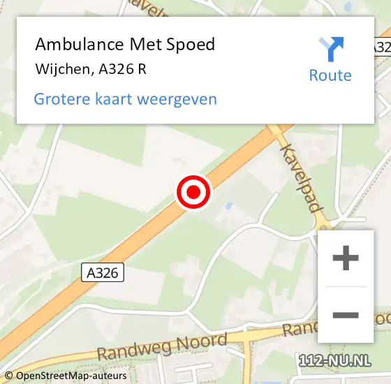 Locatie op kaart van de 112 melding: Ambulance Met Spoed Naar Wijchen, A326 hectometerpaal: 4,5 op 25 mei 2018 07:51