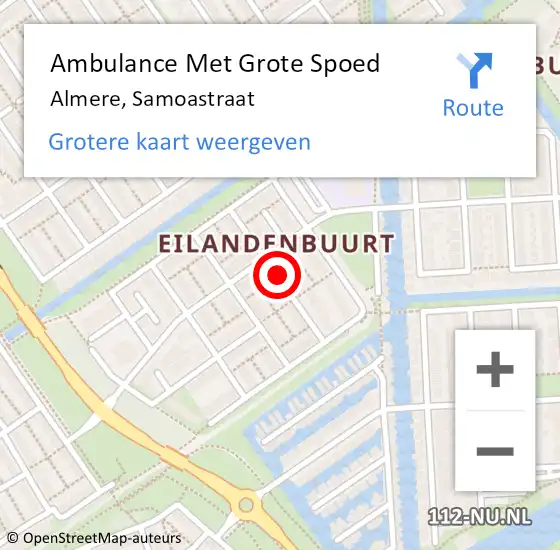 Locatie op kaart van de 112 melding: Ambulance Met Grote Spoed Naar Almere, Samoastraat op 25 mei 2018 08:41