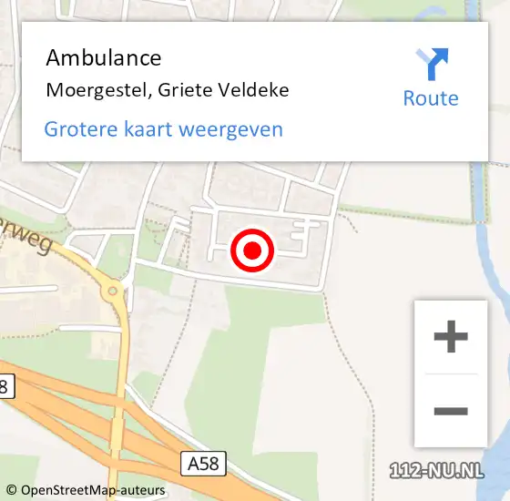 Locatie op kaart van de 112 melding: Ambulance Moergestel, Griete Veldeke op 25 mei 2018 08:56
