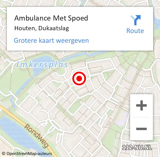 Locatie op kaart van de 112 melding: Ambulance Met Spoed Naar Houten, Dukaatslag op 25 mei 2018 09:30