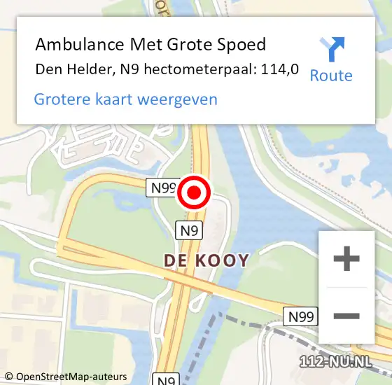 Locatie op kaart van de 112 melding: Ambulance Met Grote Spoed Naar Den Helder, N9 hectometerpaal: 114,0 op 25 mei 2018 10:06