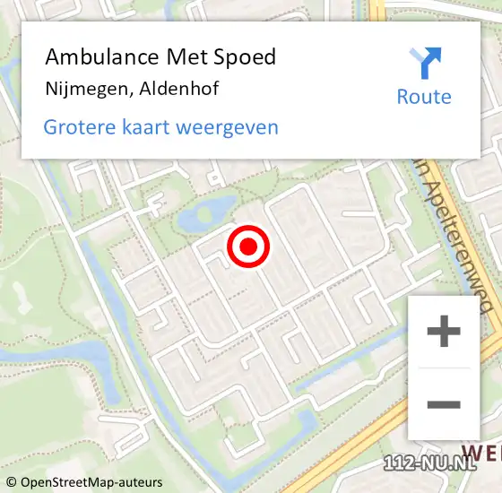 Locatie op kaart van de 112 melding: Ambulance Met Spoed Naar Nijmegen, Aldenhof op 25 mei 2018 10:09