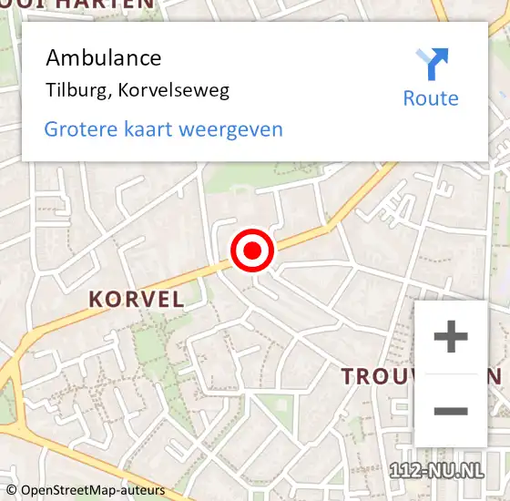 Locatie op kaart van de 112 melding: Ambulance Tilburg, Korvelseweg op 25 mei 2018 13:20