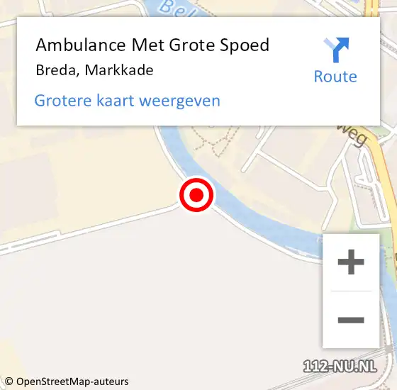 Locatie op kaart van de 112 melding: Ambulance Met Grote Spoed Naar Breda, Markkade op 25 mei 2018 15:51