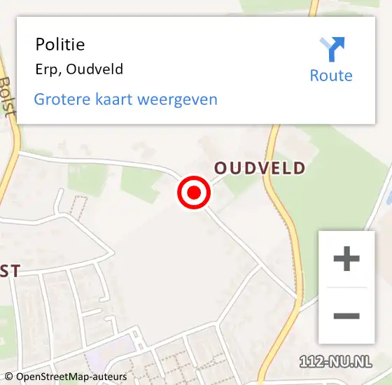 Locatie op kaart van de 112 melding: Politie Erp, Oudveld op 25 mei 2018 15:57