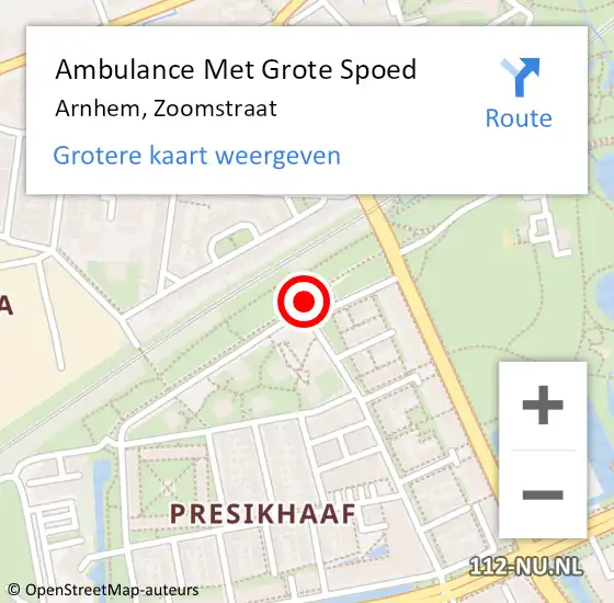 Locatie op kaart van de 112 melding: Ambulance Met Grote Spoed Naar Arnhem, Zoomstraat op 25 mei 2018 17:38