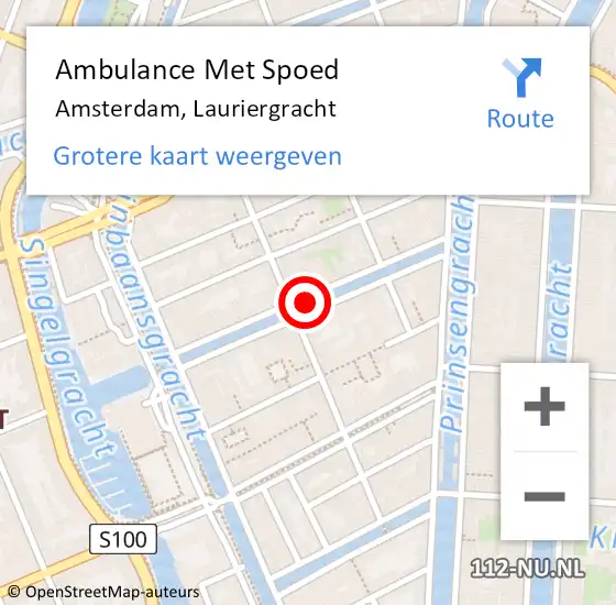 Locatie op kaart van de 112 melding: Ambulance Met Spoed Naar Amsterdam, Lauriergracht op 25 mei 2018 23:00