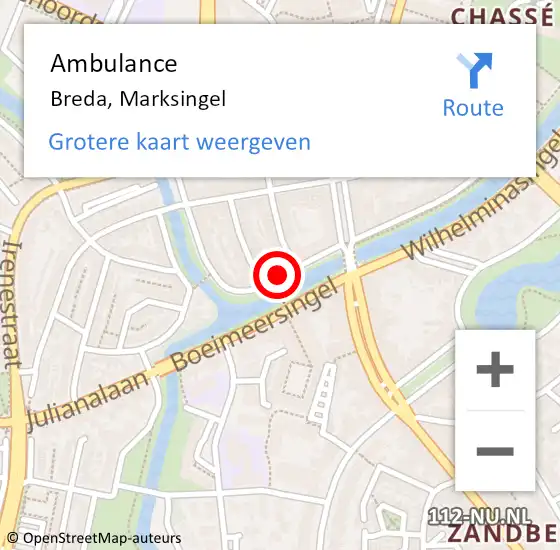 Locatie op kaart van de 112 melding: Ambulance Breda, Marksingel op 26 mei 2018 13:59