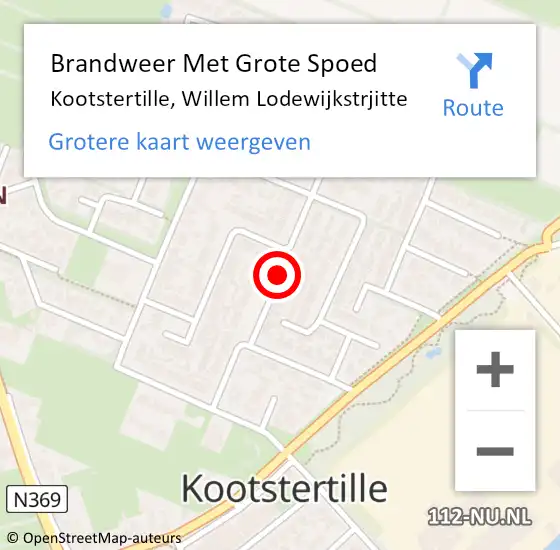 Locatie op kaart van de 112 melding: Brandweer Met Grote Spoed Naar Kootstertille, Willem Lodewijkstrjitte op 27 mei 2018 00:59