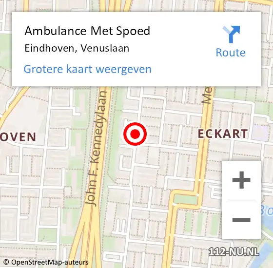 Locatie op kaart van de 112 melding: Ambulance Met Spoed Naar Eindhoven, Venuslaan op 27 mei 2018 01:05