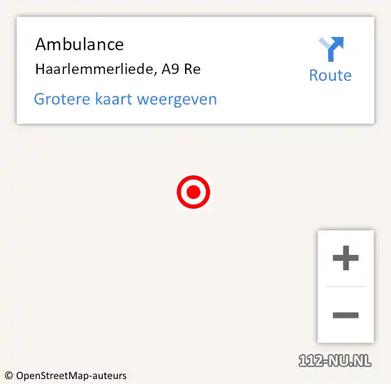 Locatie op kaart van de 112 melding: Ambulance Haarlemmerliede, A9 Re op 27 mei 2018 10:20
