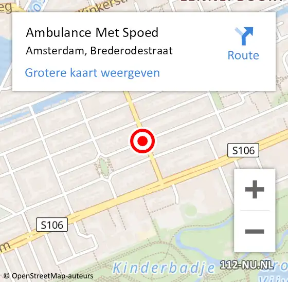 Locatie op kaart van de 112 melding: Ambulance Met Spoed Naar Amsterdam, Brederodestraat op 27 mei 2018 11:08