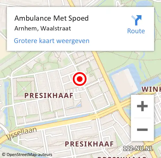 Locatie op kaart van de 112 melding: Ambulance Met Spoed Naar Arnhem, Waalstraat op 27 mei 2018 12:16