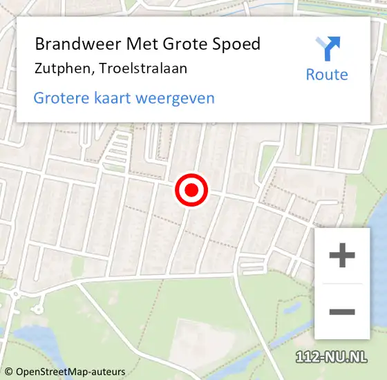 Locatie op kaart van de 112 melding: Brandweer Met Grote Spoed Naar Zutphen, Troelstralaan op 27 mei 2018 12:51