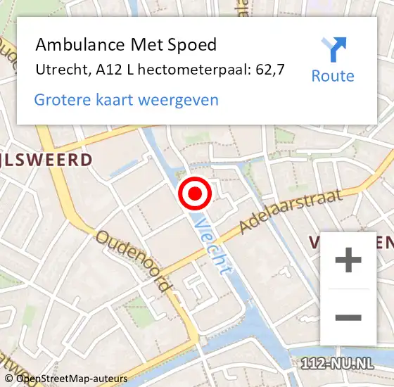 Locatie op kaart van de 112 melding: Ambulance Met Spoed Naar Utrecht, A12 L hectometerpaal: 62,7 op 27 mei 2018 14:36