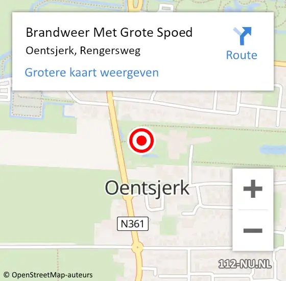 Locatie op kaart van de 112 melding: Brandweer Met Grote Spoed Naar Oentsjerk, Rengersweg op 27 mei 2018 14:59