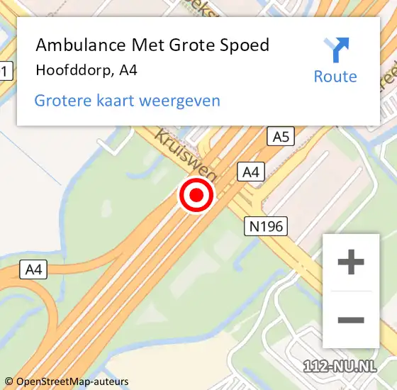 Locatie op kaart van de 112 melding: Ambulance Met Grote Spoed Naar Hoofddorp, A4 op 27 mei 2018 16:43