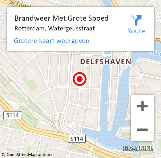 Locatie op kaart van de 112 melding: Brandweer Met Grote Spoed Naar Rotterdam, Watergeusstraat op 27 mei 2018 17:48