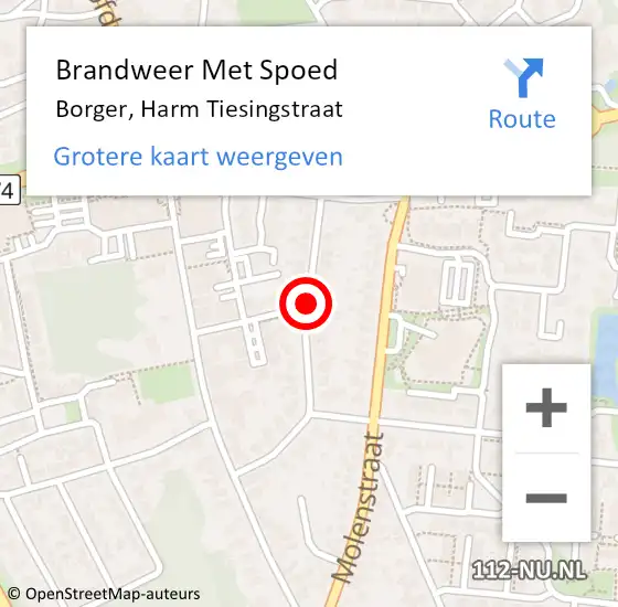 Locatie op kaart van de 112 melding: Brandweer Met Spoed Naar Borger, Harm Tiesingstraat op 27 mei 2018 19:16