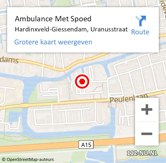 Locatie op kaart van de 112 melding: Ambulance Met Spoed Naar Hardinxveld-Giessendam, Uranusstraat op 27 mei 2018 21:33