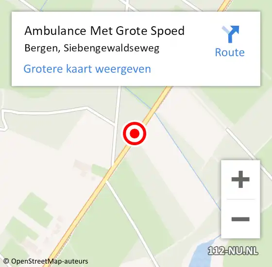 Locatie op kaart van de 112 melding: Ambulance Met Grote Spoed Naar Bergen, Siebengewaldseweg op 27 mei 2018 22:00