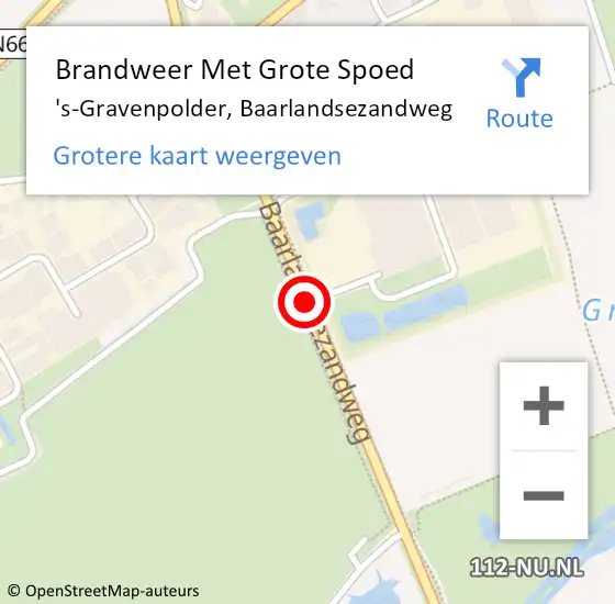 Locatie op kaart van de 112 melding: Brandweer Met Grote Spoed Naar 's-Gravenpolder, Baarlandsezandweg op 27 mei 2018 22:10