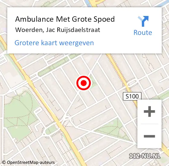 Locatie op kaart van de 112 melding: Ambulance Met Grote Spoed Naar Woerden, Jac Ruijsdaelstraat op 28 mei 2018 07:08