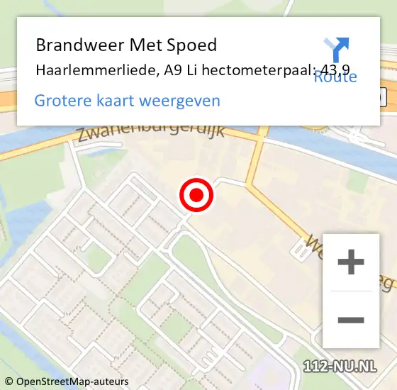Locatie op kaart van de 112 melding: Brandweer Met Spoed Naar Haarlemmerliede, A9 Li hectometerpaal: 43,9 op 28 mei 2018 08:39
