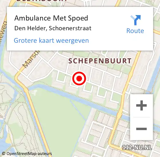 Locatie op kaart van de 112 melding: Ambulance Met Spoed Naar Den Helder, Schoenerstraat op 28 mei 2018 11:28
