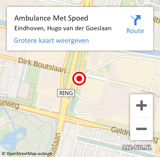 Locatie op kaart van de 112 melding: Ambulance Met Spoed Naar Eindhoven, Hugo van der Goeslaan op 28 mei 2018 12:20